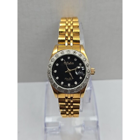 Dufonte Lucien Piccard Ladies Quartz Watch Gold Tone Diamond Accents New Battery